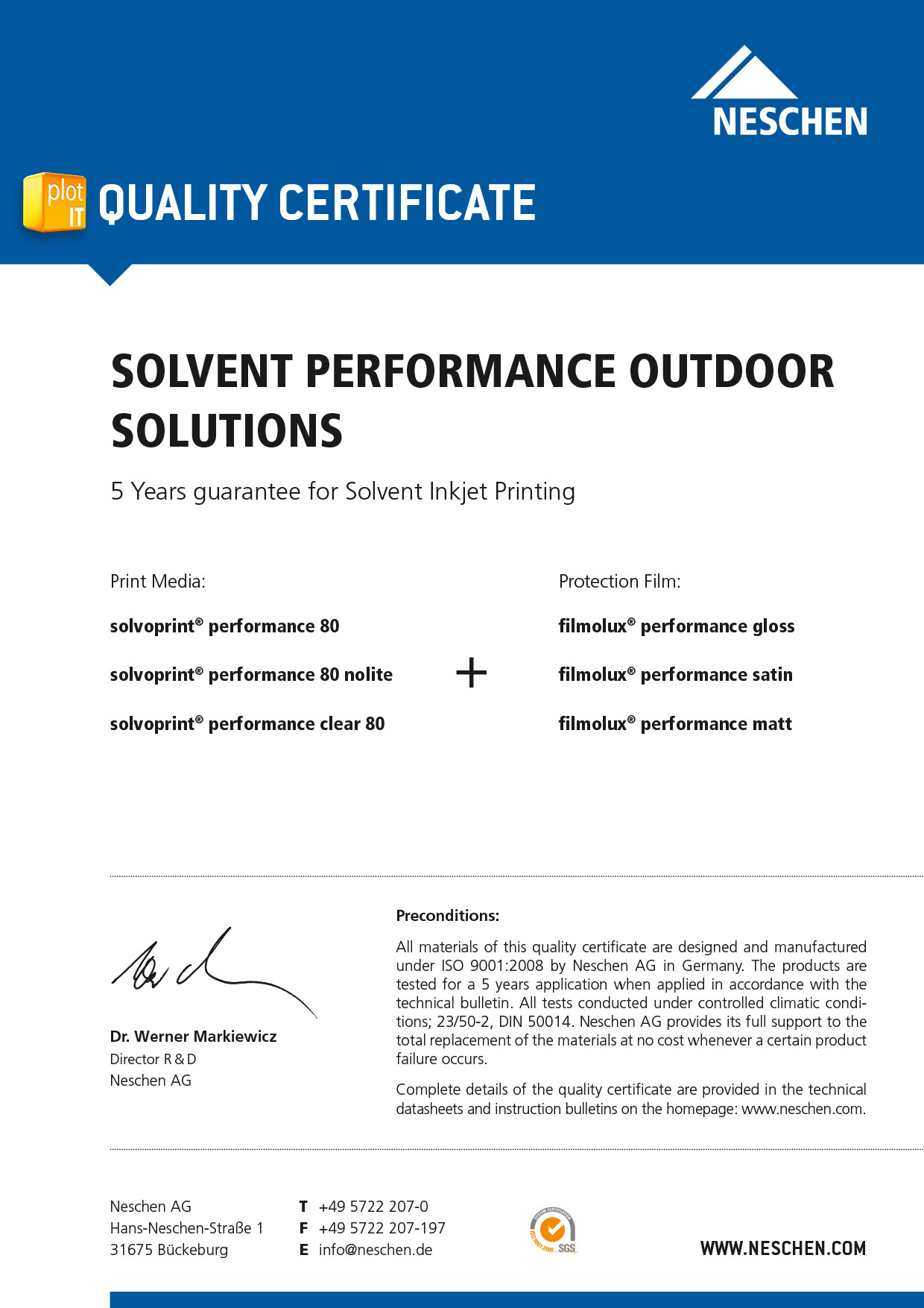 Solvoprint Performance 80_SOLVENT QUALITY CERTIFICATION