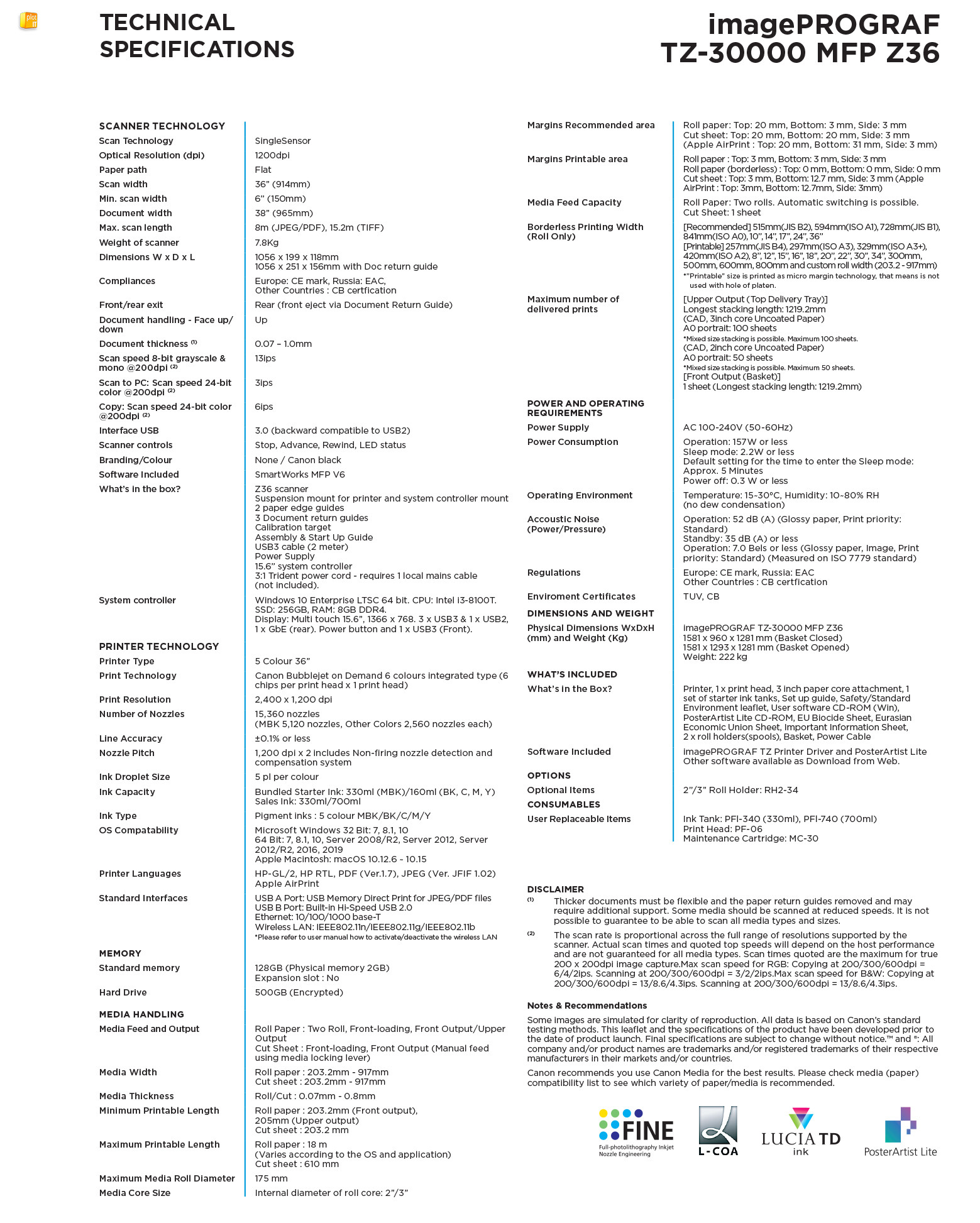 TZ-30000 MFP Z36 TECH SPECS