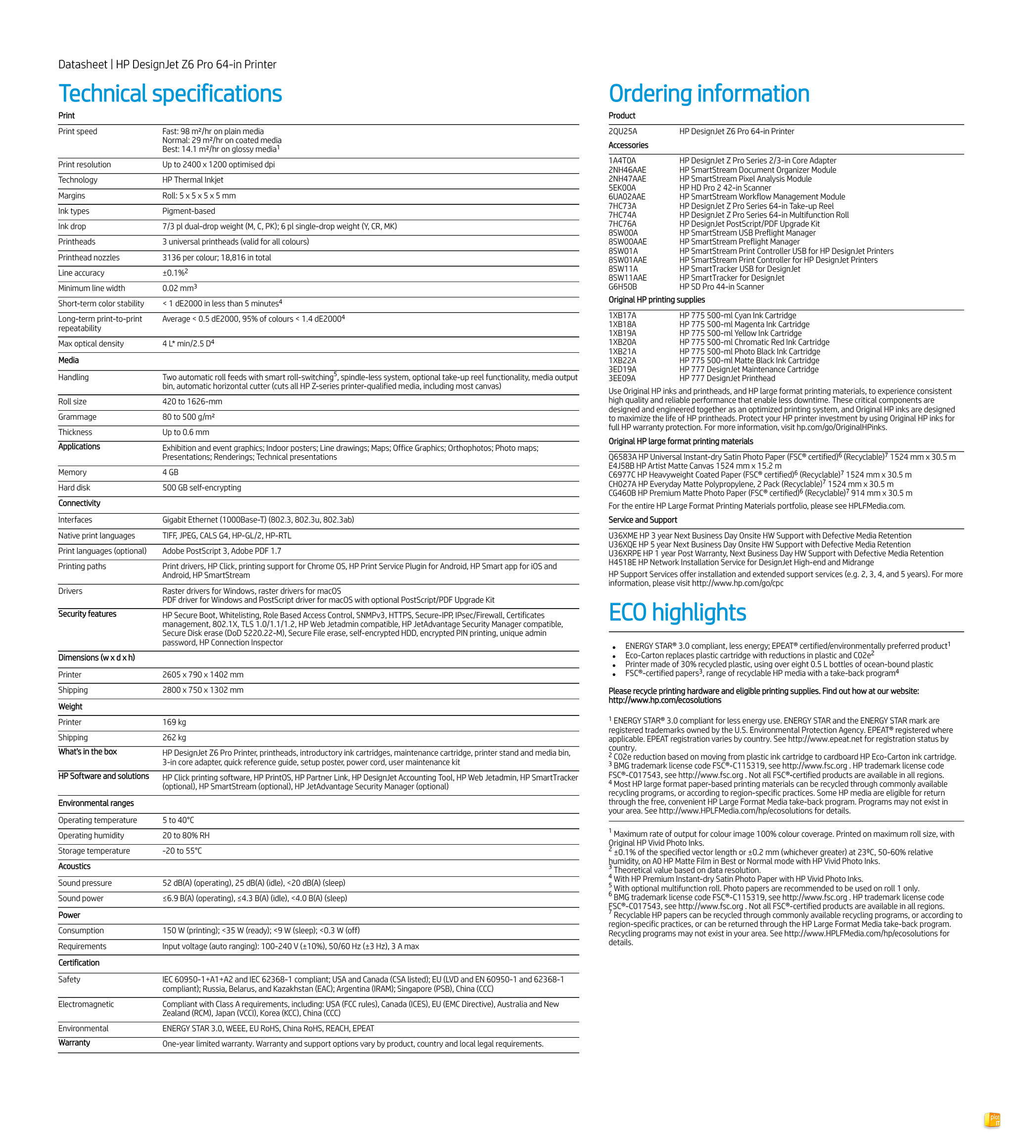 HP DesignJet Z6 Pro Tech specs