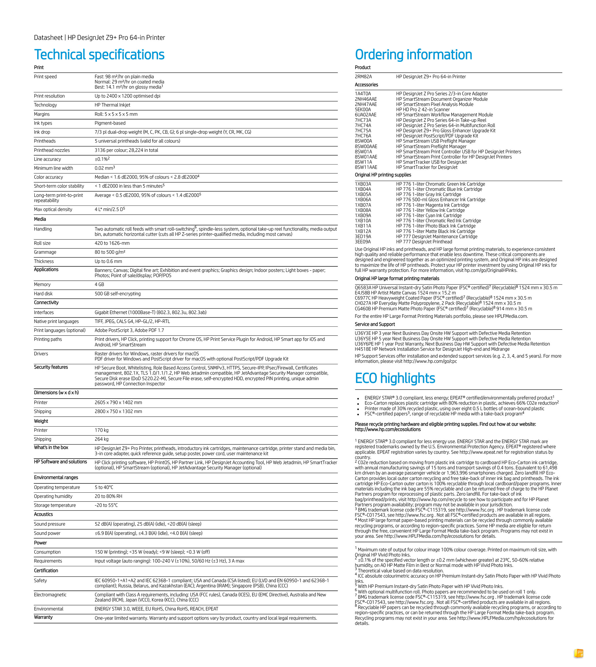 HP DesignJet Z9+ Pro Tech specs