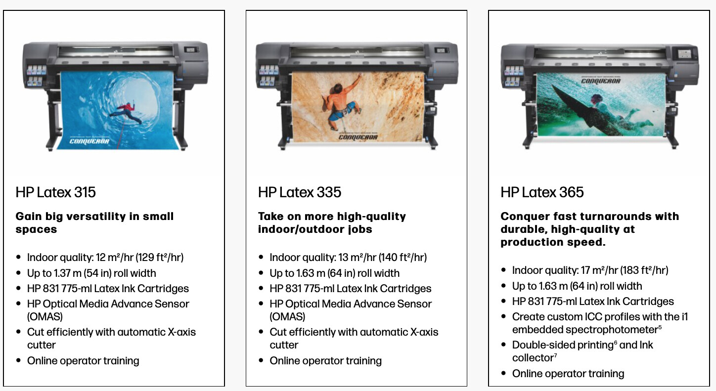 HP LATEX 300 MODEL COMPARISON