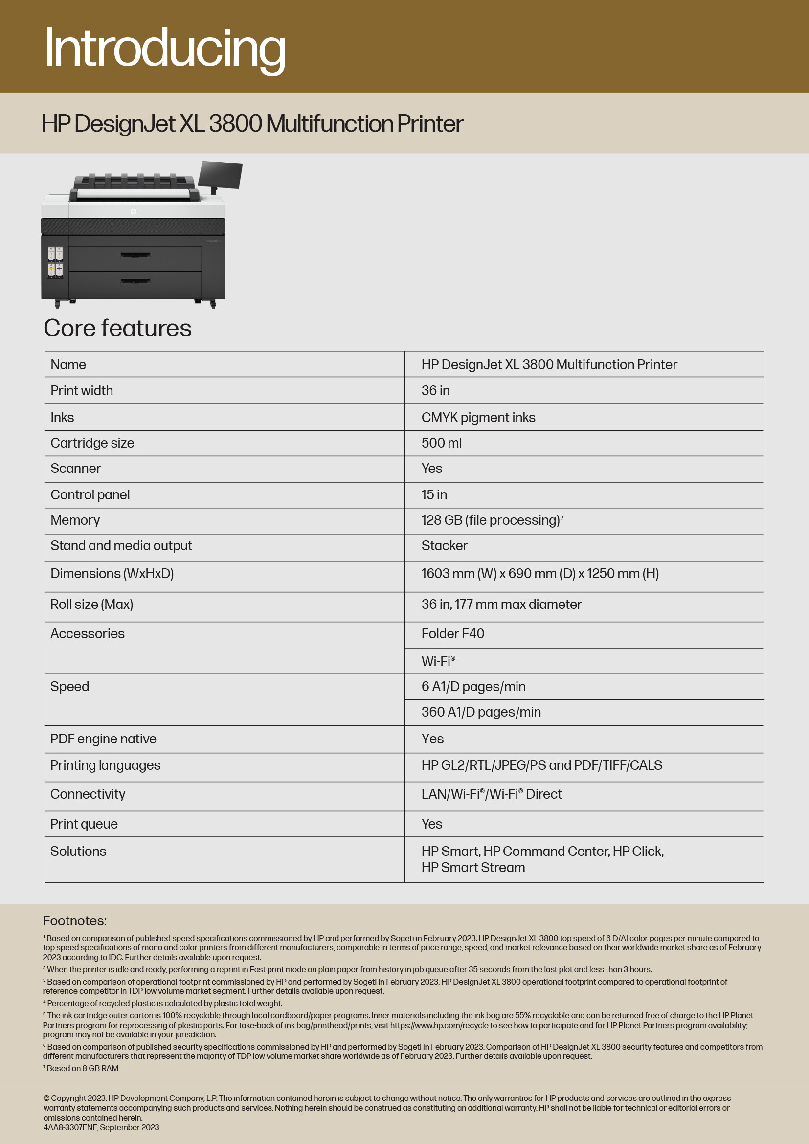 HP XL 3800 CORE FEATURES PLOT-IT
