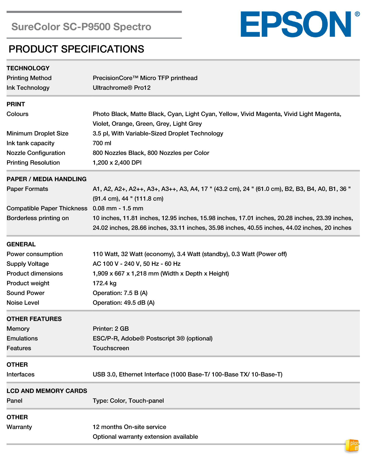 SC-P9500 STD SPECTRO_C11CH13301A3_TECH SPEC