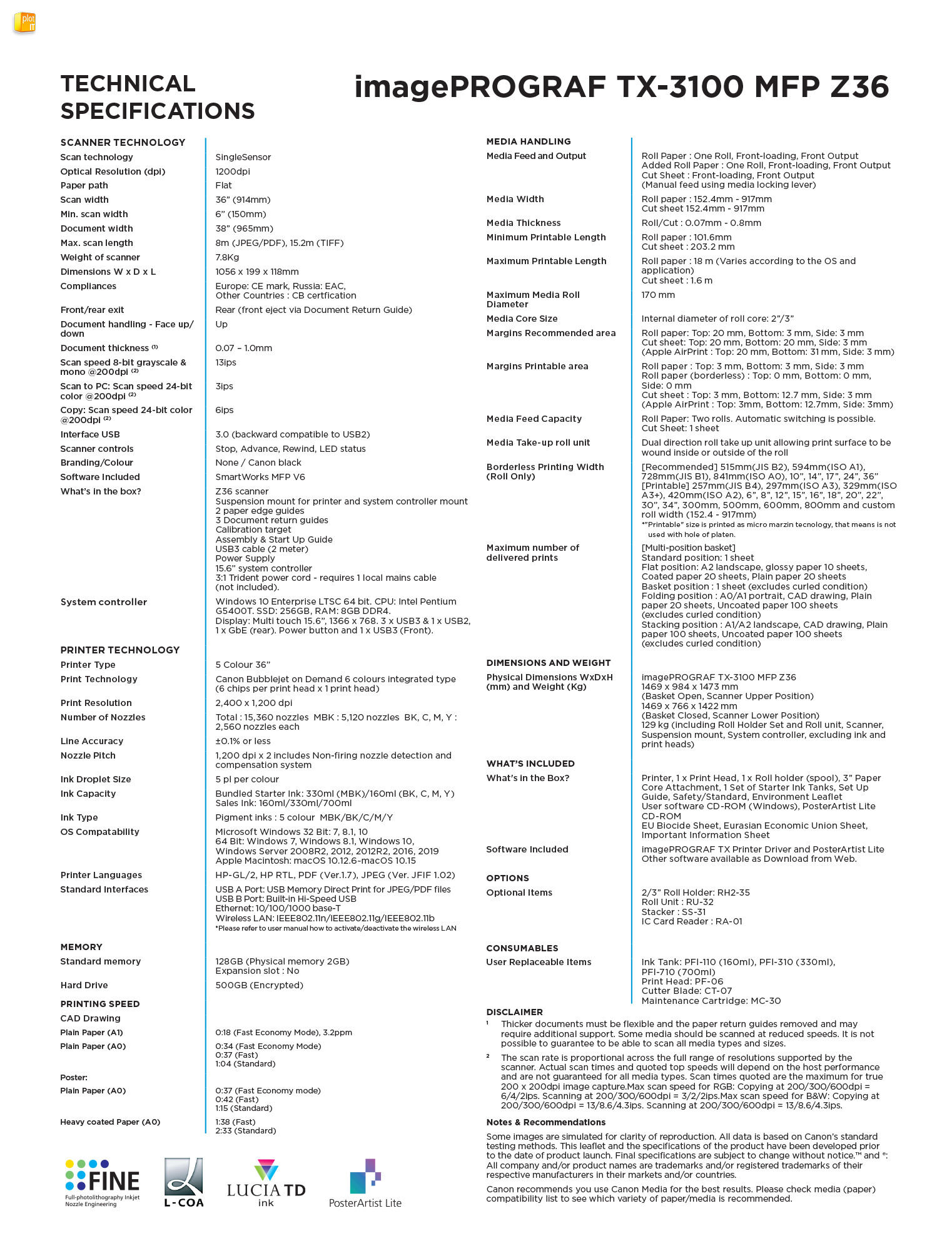 TX-3100 MFP Z36 TECH SPECS