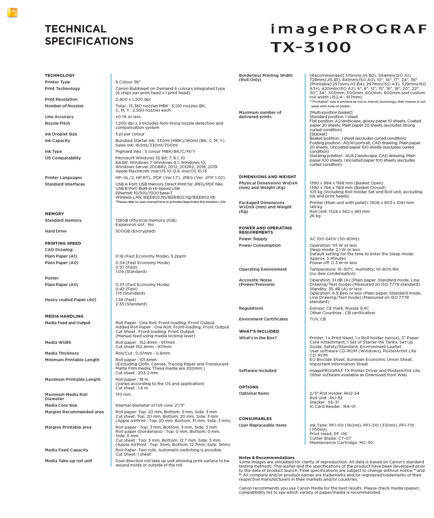 TX-3100 TECH SPECS