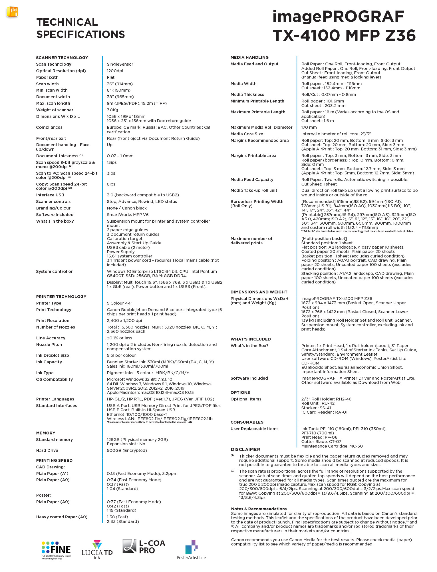 TX-4100 MFP Z36 TECH SPECS