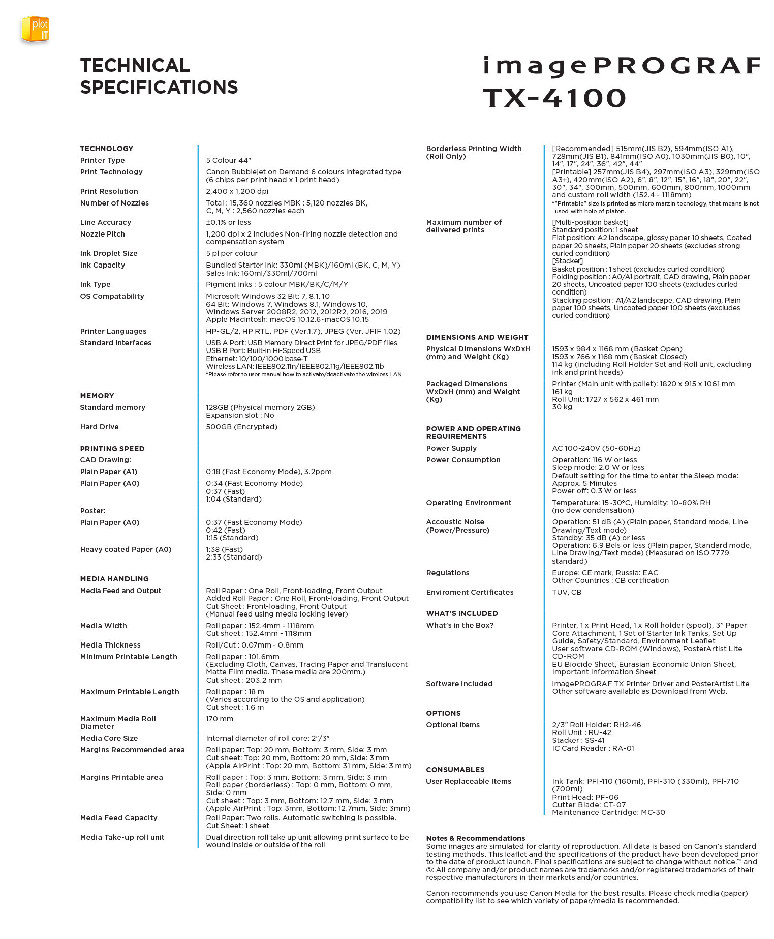 TX-4100 TECH SPECS