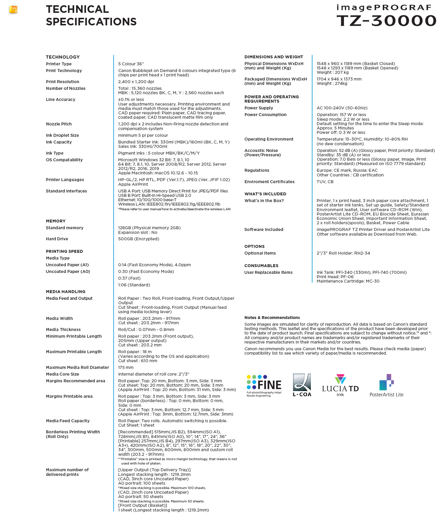 TZ-30000 TECH SPECS