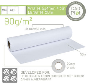 CAD Plot 90 90g/m² 36" 914mm x 50m Colour Plotter Paper roll | BOX 4 | Ideal for HP DesignJet