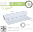 CAD plot 80 A0 inkjet Plotter Paper roll  - CAD Plot 80 80g/m² 841mm x 50m Plotter Paper | BOX 4 | Ideal for HP DesignJet