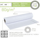 CAD plot 80 A0 inkjet Plotter Paper roll  - CAD Plot 80 80g/m 841mm x 50m Plotter Paper roll | BOX 4 | Ideal for HP DesignJet