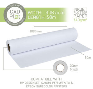 CAD Plot 140 Inkjet Plotter Paper 140g/m² 42" 1067mm x 30m roll (2" core)