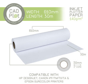 CAD Plot 140 Inkjet Plotter Paper 140g/m² 24" 610mm x 30m roll (2" core)