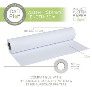 CAD Plot 140 Inkjet Plotter Paper 140g/m² 36" 914mm x 30m roll (2" core)