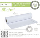 CAD Plot 80 Inkjet Plotter Paper 80g/m 24 - CAD Plot 80 Inkjet Plotter Paper 80g/m 24" 610mm x 50m (2" core) (BOX 4)