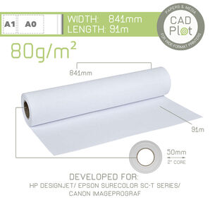 CAD Plot 80 Inkjet Plotter Paper 80g/m² 33" 841mm x 91m roll (2" core)