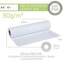 CAD Plot Inkjet Plotter Paper 90g/m 24 - CAD Plot 90 Inkjet Plotter Paper 90g/m 24" 610mm x 91m roll (2" core)
