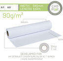 CAD Plot Inkjet Plotter Paper 90g/m 33 - CAD Plot Inkjet Plotter Paper 90g/m 33" 841mm x 110m roll (2" core)
