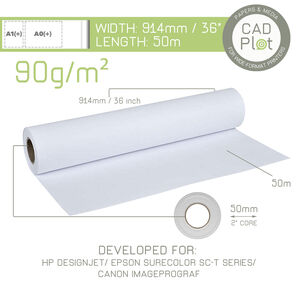 CAD Plot Inkjet Plotter Paper 90g/m² 36" 914mm x 50m roll (2" core)