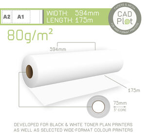 CAD Plot PPC Plan Copier Paper 80g/m² A1 594mm x 175m roll (3" core)