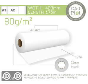 CAD Plot PPC Plan Copier Paper 80g/m² A2 420mm x 175m roll (3" core) (BOX 2)