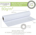 CAD PLOT_ROLL SIZE VARIATION_1067x50m_90gsm (single) - CAD Plot 90 Inkjet Plotter Paper 90g/m 42" 1067mm x 50m roll (2" core)