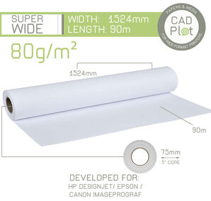 CAD Plot 80 80g/m² 60" 1524mm x 90m Plotter Paper roll (3" core)