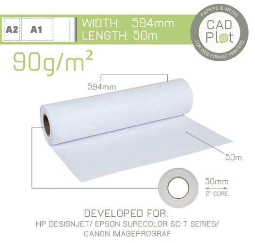 Tid Caroline Nysgerrighed CAD Plot Inkjet Plotter Paper 90g/m² | 594mm x 50m