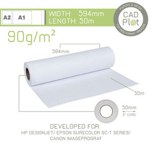 CAD Plot Inkjet Plotter Paper 90g/m² A1 594mm x 50m roll (2" core)