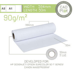 CAD Plot 90 Inkjet Plotter Paper 90g/m² A1 594mm x 50m roll (2" core)
