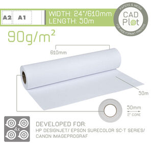 CAD Plot 90 Inkjet Plotter Paper 90g/m² 24" 610mm x 50m (2" core) (BOX 4)