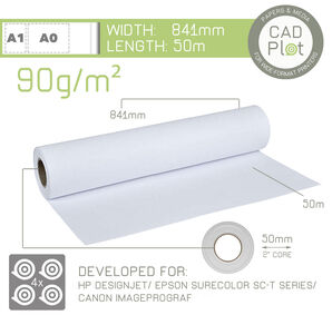 CAD Plot Inkjet Plotter Paper 90g/m² 33" 841mm x 50m (2" core) (BOX 4)