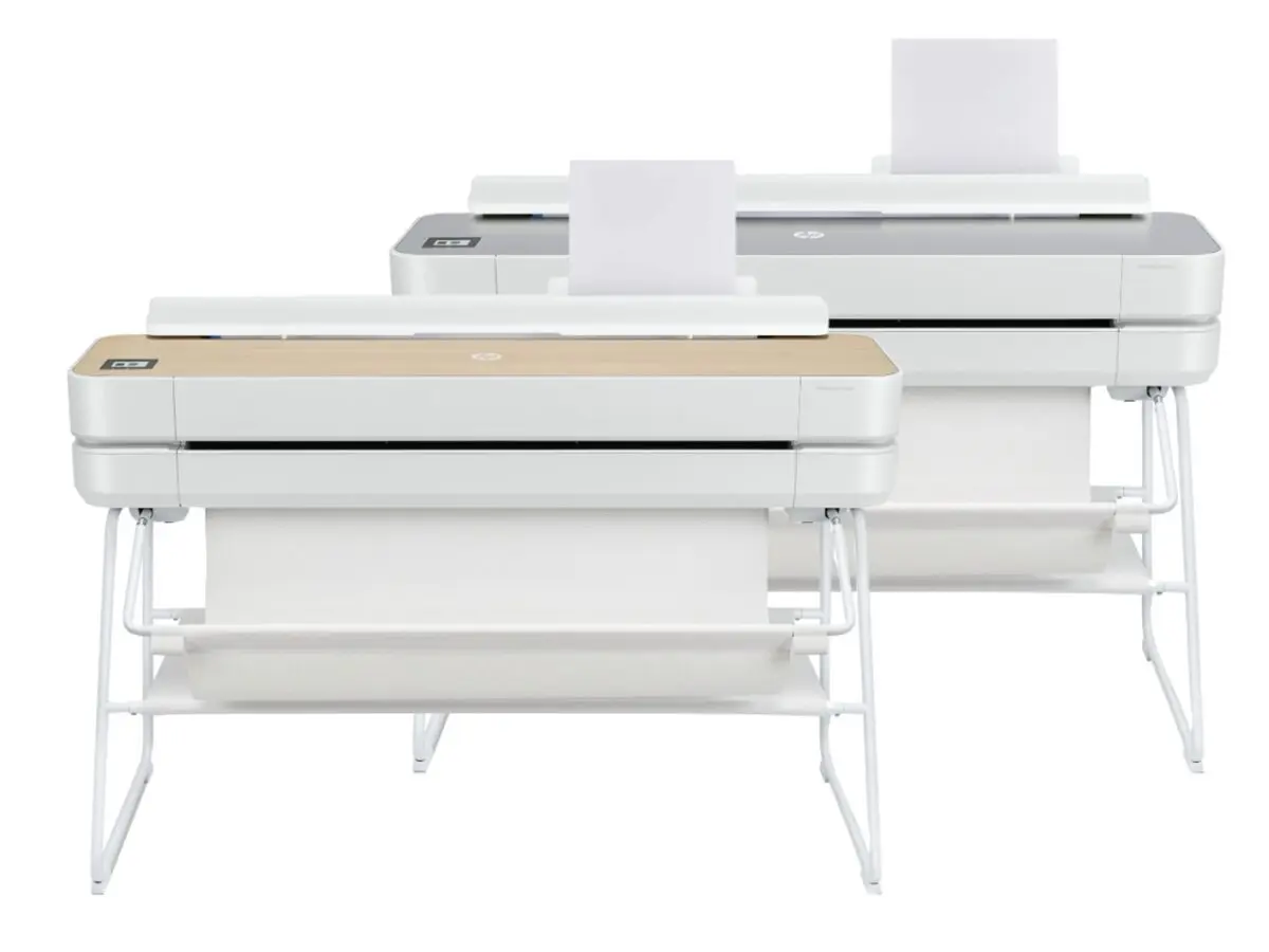 HP Studio A0 Printer in wood and steel finish, front facing