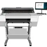 colortrac scanner shown over a printer to make an mfp system with screen