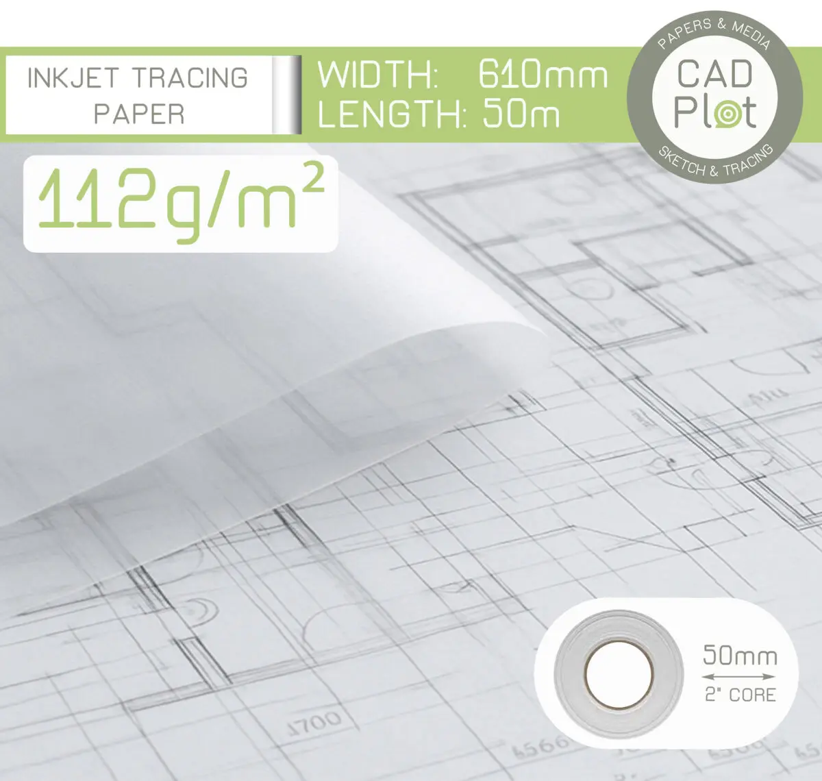 24" Tracing Paper Roll for inkjet Plotters