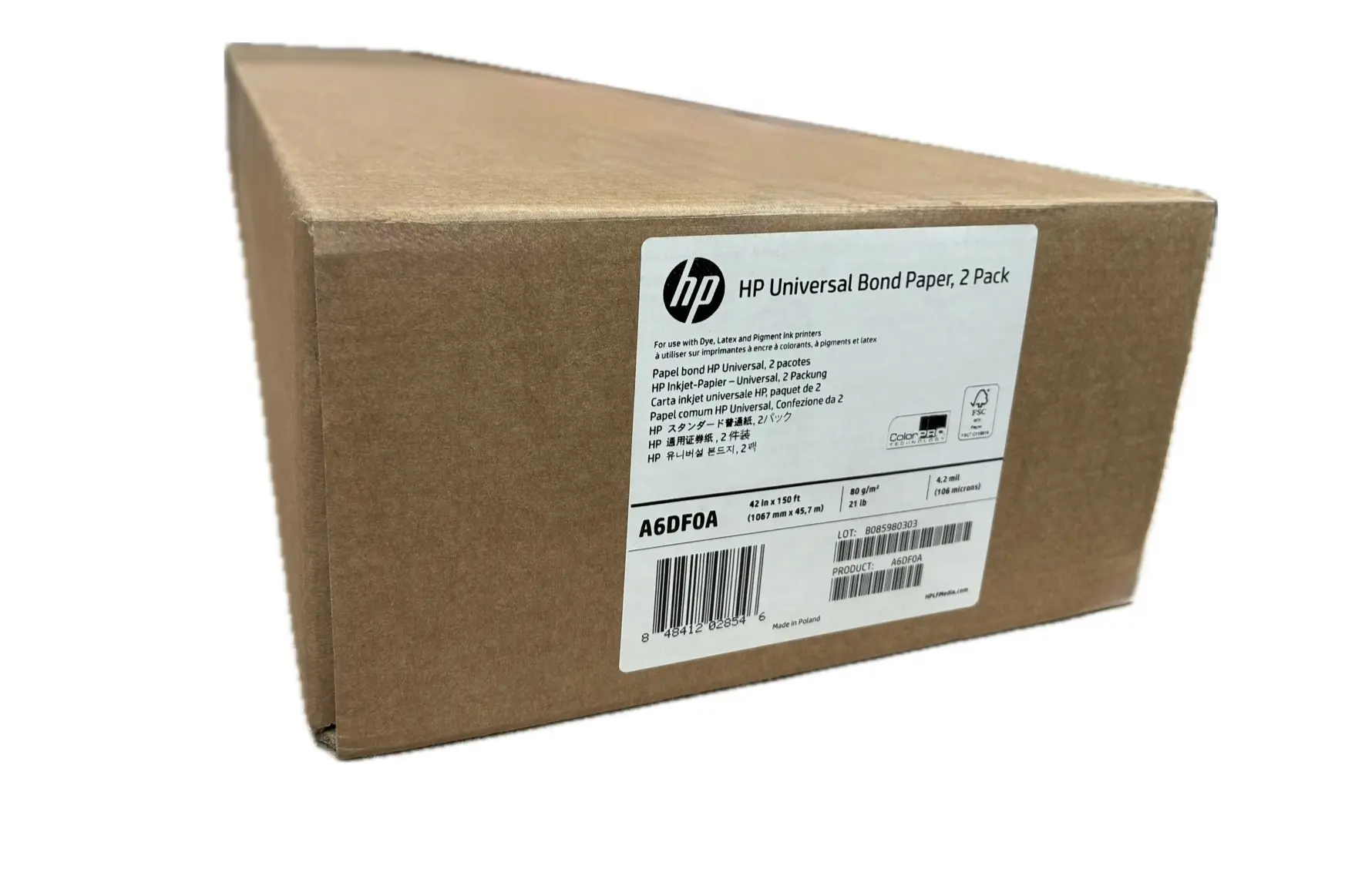 HP Universal Bond Inkjet Plotter Paper A6DF0A 42″ 1067mm x 45.7m – 80gsm (2 rolls)