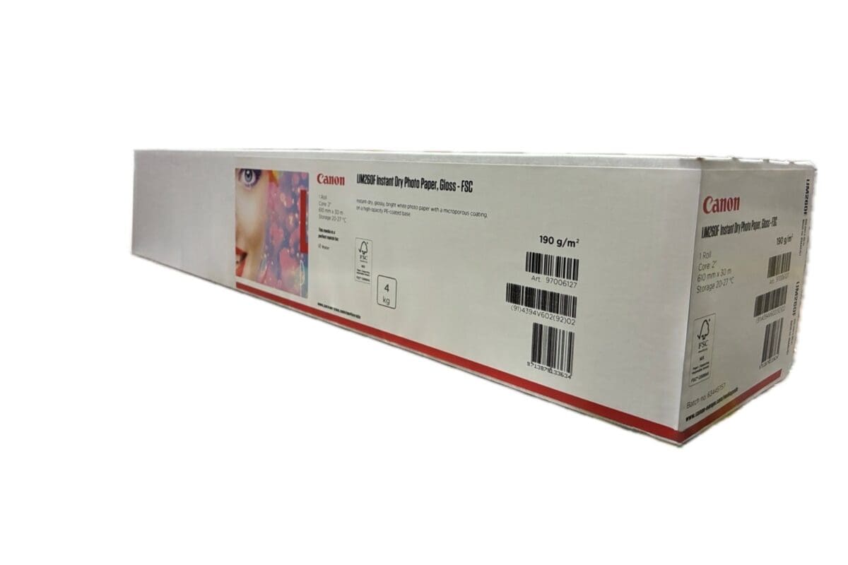 Canon IJM260F, label shows storage conditions, dimensions and FSC certification