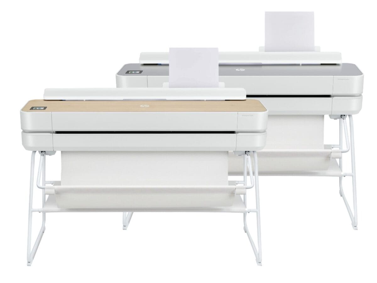 HP Studio A0 Printer in wood and steel finish, front facing