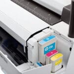 HP T2600 730 ink cartridges shown in the machine