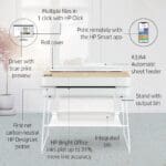 A1 HP DesignJet Studio plotter with text pointing out features