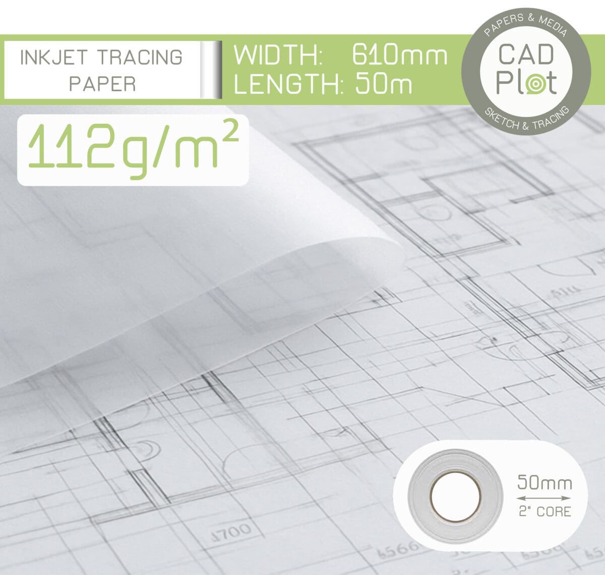 24" Tracing Paper Roll for inkjet Plotters