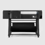 HP DesignJet T850 from the rear, shows meedia roll and A3 tray